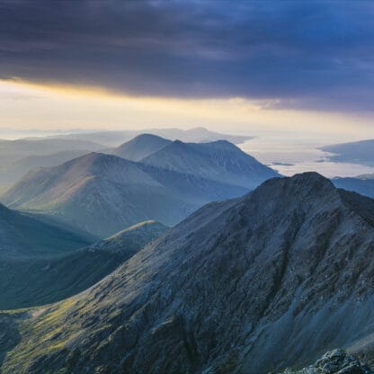 Marsco and Garbh-bheinn, Red Cuillin, from Blaven, mid-summer's eve, Isle of Skye, Scotland
